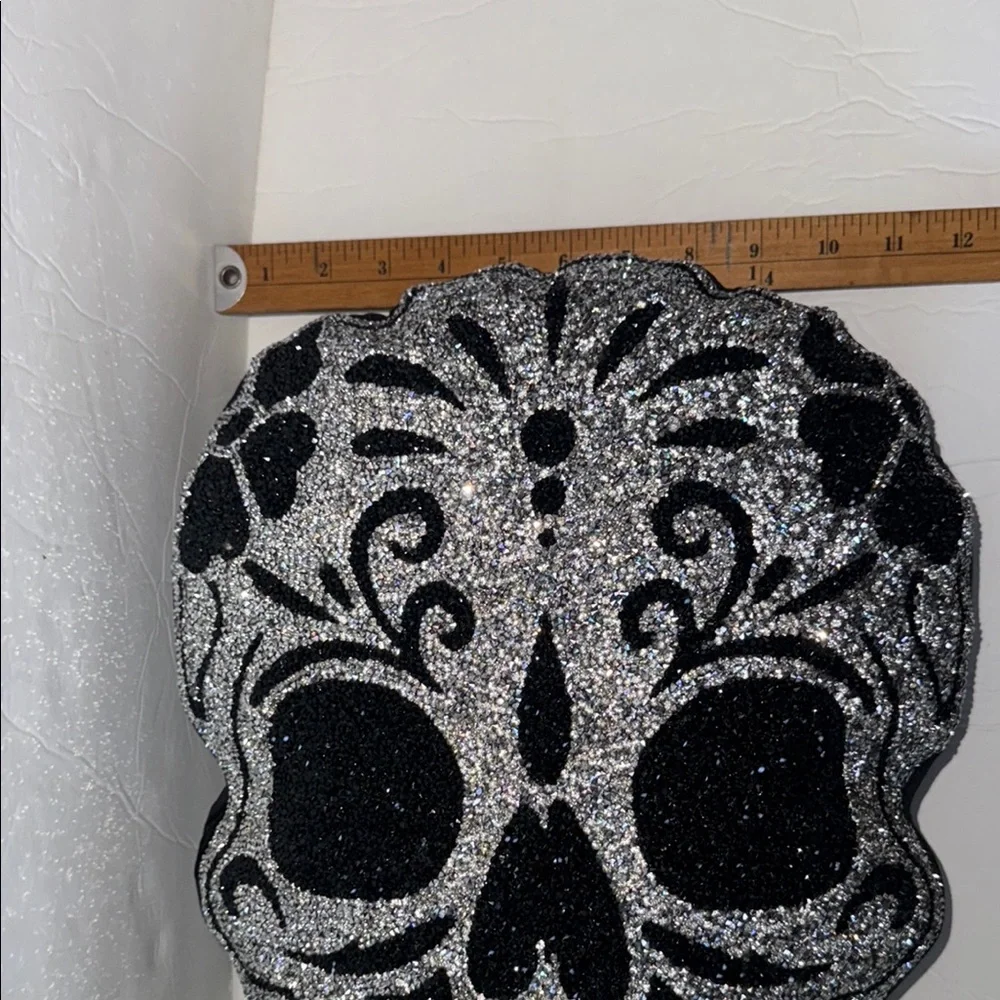 NWT Sparkles Home Rhinestones Silver & Black Sugar Skull Halloween Large Pillow